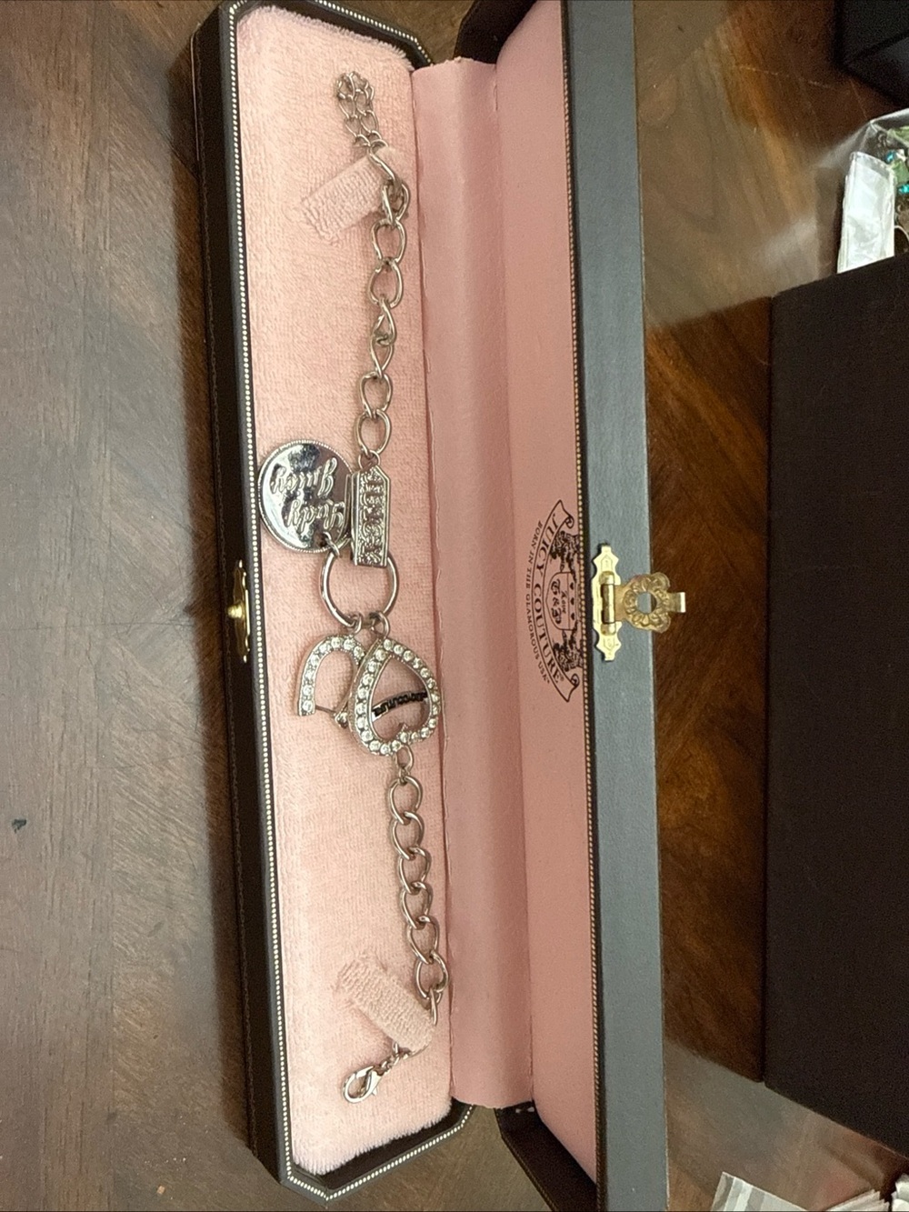 Juicy Couture- Silver Tone Charm Bracelet with Crystal Accents - vintage